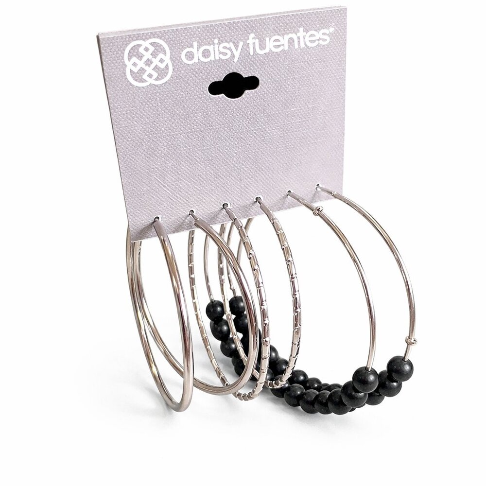 Daisy Fuentes Silver Tone Hoop Trio‎ Set